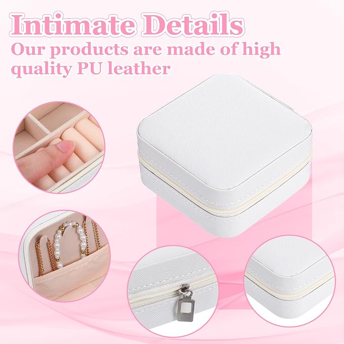 12pcs Mini Travel Jewelry Case,White Bridesmaids Proposal Small Jewelry Box Mini Jewelry Organizer,Small PU Leather Portable Storage Box for Rings,Earrings,Necklaces,Pendants,Bracelets - Image 2