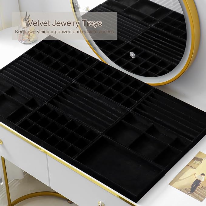 SPAKOWN Jewelry Drawer Organizer Inserts Set of 9, Jewelry Trays for Drawers Velvet Jewelry Organizer Tray Drawer Jewelry Organizers and Storage for Earring Ring Necklace Watch Bracelet (Black) - Image 6