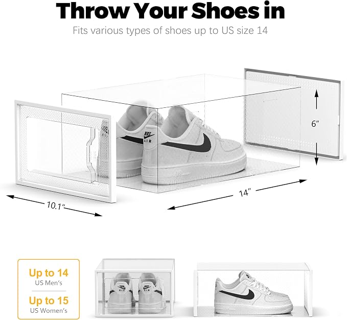 SEE SRPING XX-Large Shoe Storage Box Fit Size 14, Clear Plastic Stackable Shoe Organizer for Closet, Shoe Rack Sneaker Containers Bins Holders, Drawer Organize Unit, 12 Pack Clear - Image 5