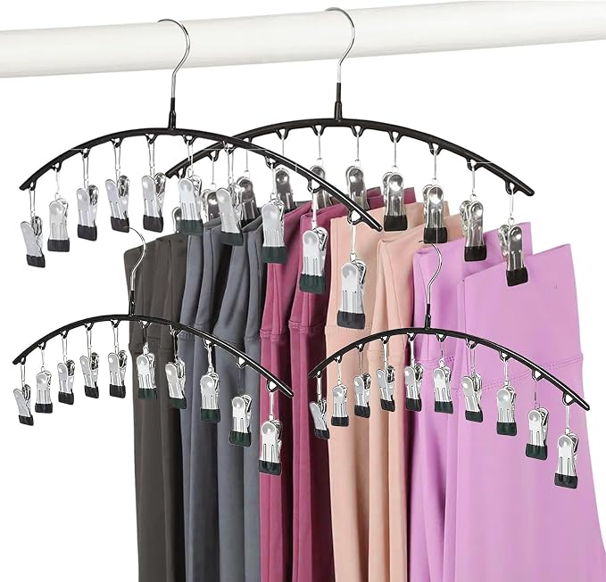 Legging Hangers for Closet Organizer, Hat Hangers for Closet 4 Pack with 10 Clips Holds 20 Leggings, Legging Hanger, Pants Storage Organizer Suitable for Socks, Panties, Underwear, Pants (4-Black) by Arkeiliy