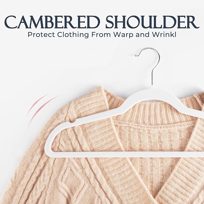 HOUSE DAY White Velvet Hangers 60 Pack, Non Slip Clothes Felt Hanger Heavy Duty for Coat, Premium Slim Space Saving Suit Hangers for Closet Organizer, 360° Rotating Silver Hook - Image 5