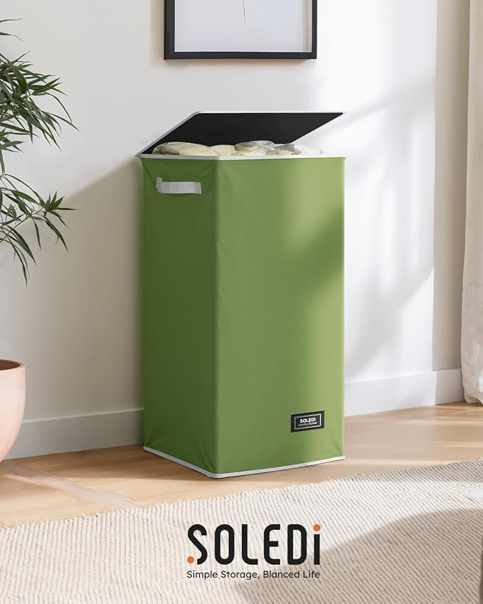 SOLEDI Laundry Hamper with Lid 100L Large & Tall Collapsible Laundry Basket, Clothes Hamper with Bag Removable Easy to Carry, Dirty Hampers for Bedroom, Bathroom, Dorm, College, Dark Green - Image 9