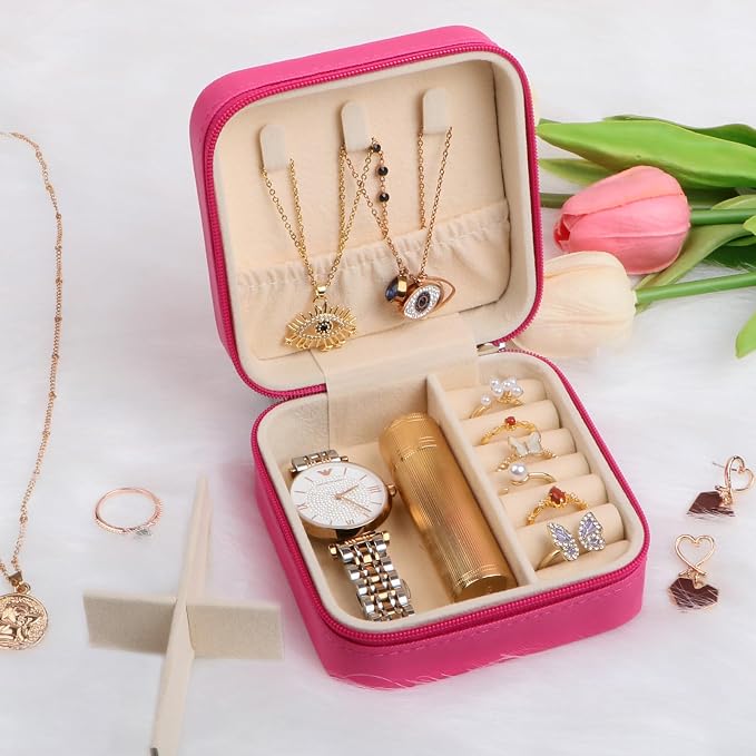 17Dec Small Travel Jewelry Case Organizer,Mini Travel Essentials for Women,Bridesmaid Gifts Birthday Gifts for Women,Small Jewelry Box for Girls 8-12 - Image 9
