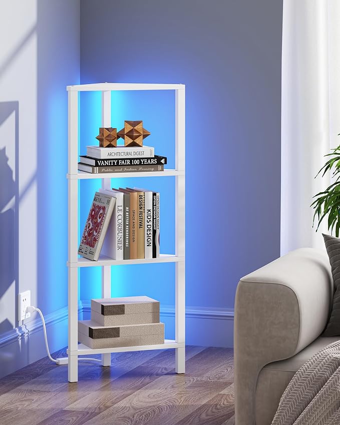 TUTOTAK Corner Shelf, 4-Tier Corner Bookshelf for Small Space, Narrow Display Corner Shelf Stand with Storage Rack, for Living Room, Bedroom, White BS05BW004L - Image 6
