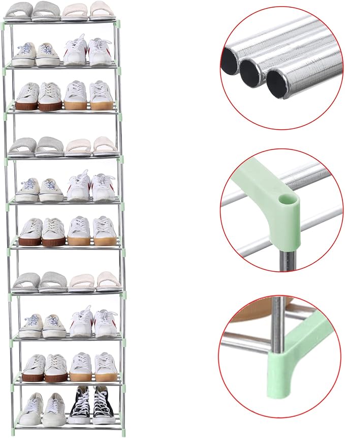 Jucaifu Stackable Small Shoe Rack, Entryway, Hallway and Closet Space Saving Storage and Organization (10-Tier, Green) - Image 5