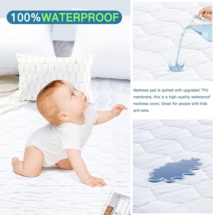 Mooreeke Waterproof Mattress Protector Full Size, Soft & Breathable Quilted Mattress Pad Mattress Cover, 18” Deep Pocket Fitted Mattress Topper Noiseless