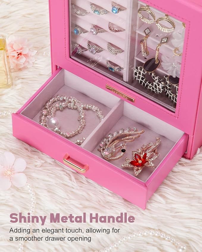 Homde Mothers Day Gifts Jewelry Organizer Girls Women Jewelry Box for Necklaces Rings Earrings Gift Bracelets Storage Case(Pink + Gold) - Image 7