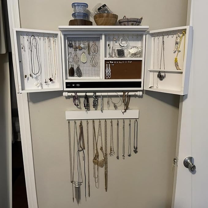 Rustic Wall Mounted Jewelry Organizer,Vintage Wooden Hanging Jewelry Holder Box with Barndoor Decor for Necklaces, Earings, Bracelets, Rings, Accessories. Includes Hook Organizer - Image 7