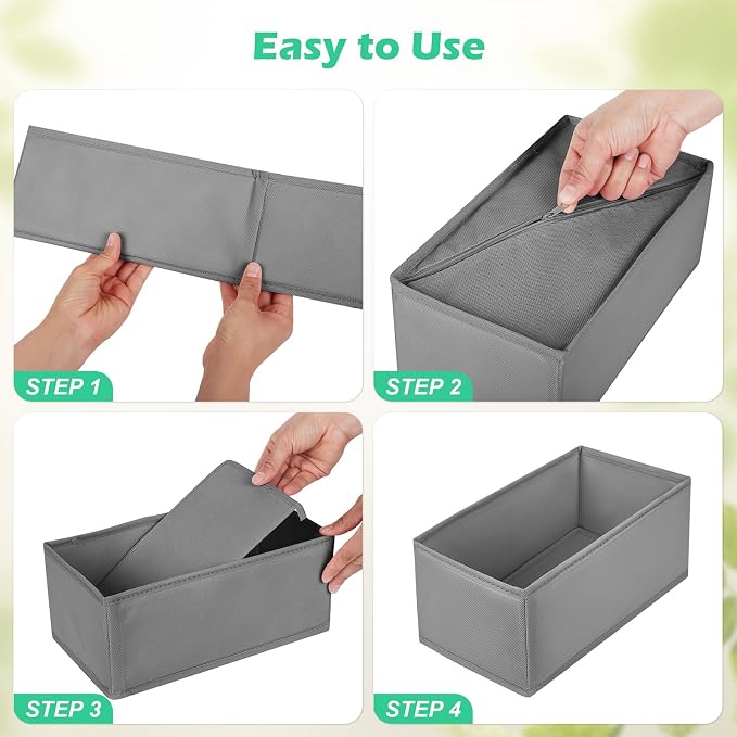 Drawer Clothing Organizer 16-Pack, Grey 3 Sizes Underwear Drawer Dividers, Fabric Folding Wardrobe Organizer, Can Store Baby Clothes, Bras, Underwear, Panties, Belts, Socks, Ties, etc. - Image 4