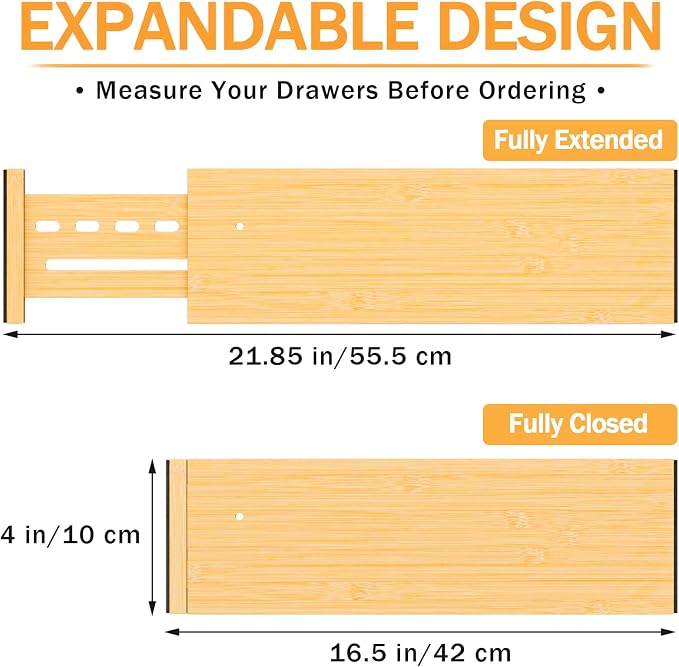 Bamboo Drawer Dividers 4" High, 16.5-22" Adjustable Drawer Organizers for Clothes,Expandable Dresser Separators in Bedroom/Kitchen/Bathroom/Office Organization and Storage,6 Pack - Image 5