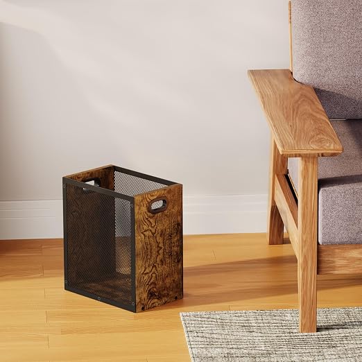 Small Trash Can, Retro Garbage Can With Handle, Iron and Wood Combination Office Trash Can, Industrial Style Design Wastebasket Bin for Bathroom, Laundry Room, Kitchen, Office, Dorm(2.2 Gallon) - Image 5