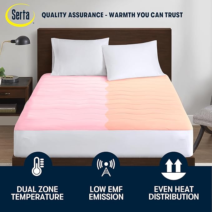 Serta Heated Mattress Pad Cal King Size - Electric Mattress Pad, 10 Heat Setting Controller, Auto Shut Off Timer, Deep Elastic Pocket, Up to 17" Mattress, ETL Certified, Machine Wash, Cal King, White