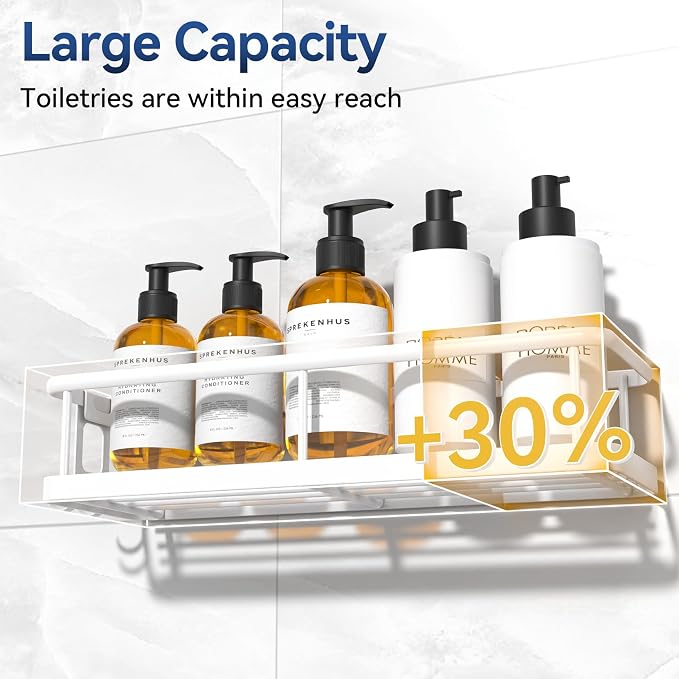 YASONIC Shower Caddy Adhesive, No Drill Bathroom Shower Organizers, with Removable Hooks and Soap Holder, Rust Proof Shower Shelves, Wall-Mounted Shower Holder, White, 3 Pack, YS-K-419E - Image 5