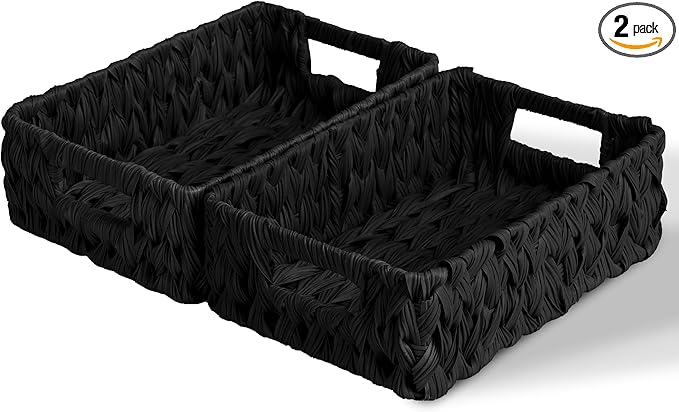 GRANNY SAYS Wicker Storage Basket, Decorative Woven Baskets for Storage, Waterproof Baskets Organizer, Wicker Basket for Organizing, 2-Pack, Black by GRANNYSAYS