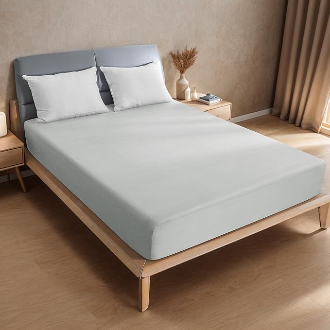 California King Waterproof Mattress Protector - Noiseless, Breathable, Machine Washable Fitted Mattress Cover with Deep Pocket up to 5”-21”（Light Grey）