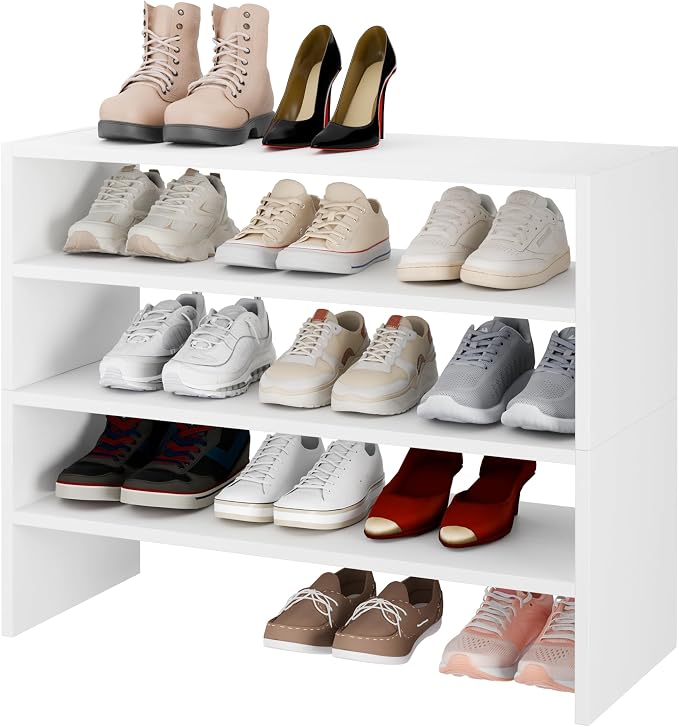 Whitmor Stackable 28" Extra Wide 2-Shelf Storage Organizer, Stackable Wood Combination Shoe Organizer Racks Shelves for Closets, Entryway, Hallway, Garage,White,2 Pack - Image 7
