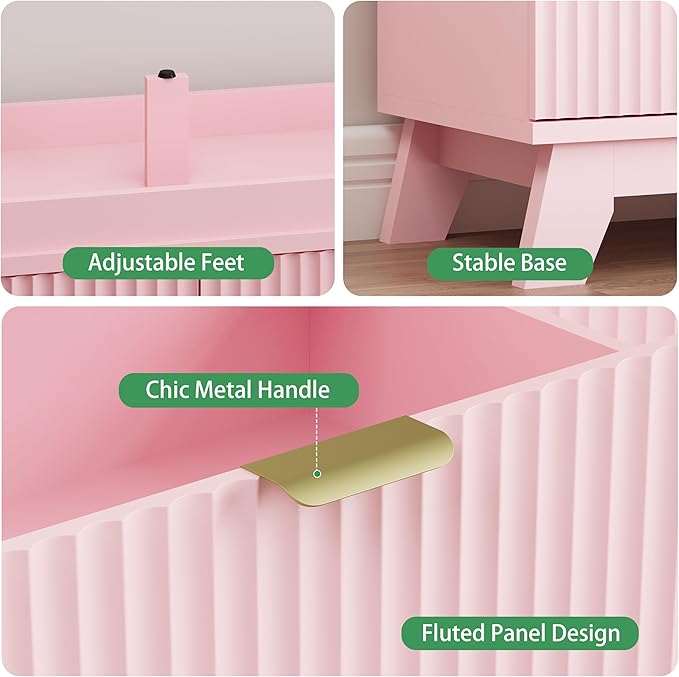 Xixini Fluted Dresser for Bedroom with 8 Drawers, 48" Wide Modern Chest of Drawers with Metal Handle, Wooden Dresser TV Stand, Wood Closet Clothes Storage Organizer for Living Room, Hallway, Pink