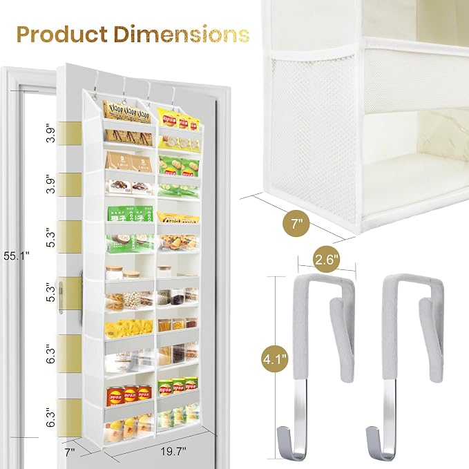 HOMELUX THEORY UPGRADED 6 Tiers Over The Door Organizer Hanging - 100D EXTRA THICK & 50lbs HUGE CAPACITY, 12 Side Mesh Pockets Over The Door Shoe Organizer, Hanging Closet Organizer (Dark Gray, XL) - Image 3