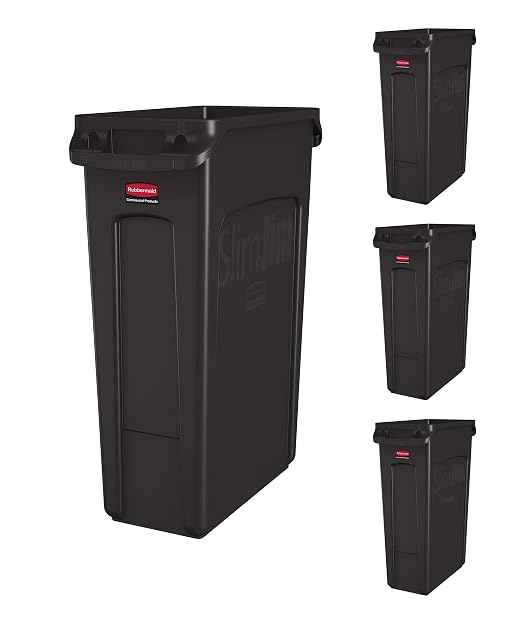 Rubbermaid Commercial Products Slim Jim Trash/Garbage Can with Venting Channels, 23-Gallon, Brown, for Kitchen/Office/Workspace, Pack of 4 by RubbermaidCommercialProducts