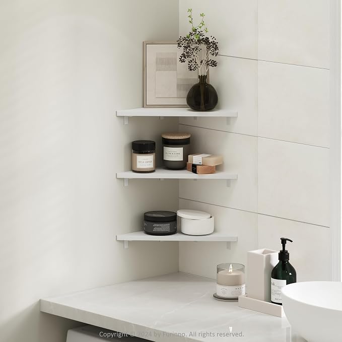 Furinno Rossi Triangle Floating Shelves for Wall, Set of 3 Geometric Corner Shelf, Wall Mounted Shelves for Bathroom, Home Office, Living Room, White - Image 2