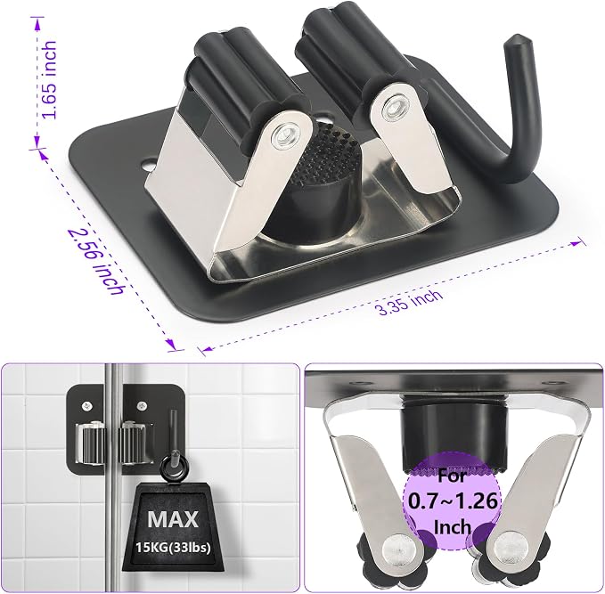 Broom Holder Wall Mount Screw Drilling, Sturdy Heavy Duty Stainless Steel Mop Gripper Rack Perforated, Perfect for Laundry Room Organizer, Fit with Laundry Kitchen Garage Garden Storage System - Image 2
