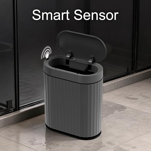 ELPHECO Bathroom Motion Sensor Trash can, 2 Gallon Automatic Garbage Can, Slim Plastic Smart Trash Can with Lid, Commercial Intelligent Trash Bin for Bedroom, Bathroom, Office, Cement Grey Black - Image 3