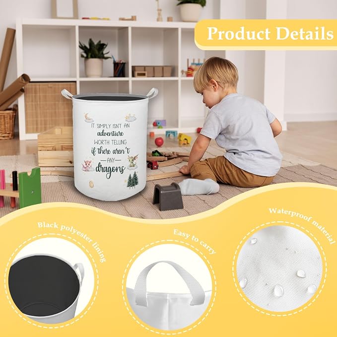 Dragon Nursery Kids Laundry Basket, Toybox for Boys Room, Dragon Fantasy Nursery Laundry Basket Hamper Waterproof Collapsible Clothes Toys Storage Bin Organizer for Kids Room Playroom Bathroom - Image 6