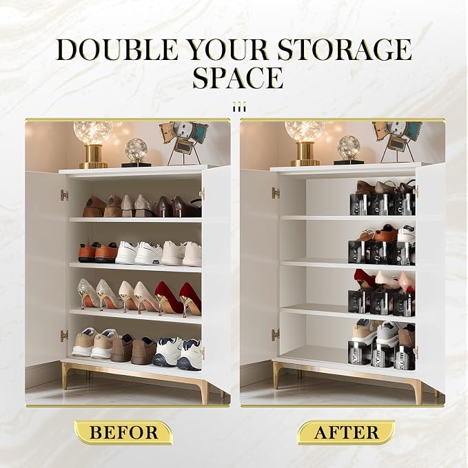 Shoe Slots Organizer 20 Pack - Shoe Stacker,3 Levels Adjustable,Space Savers 50%,Double Layer Holders for Closet (Black),Organizador de Zapatos - Image 8