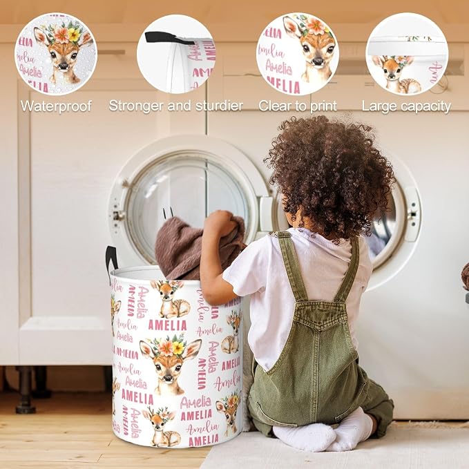 Custom Name Laundry Hamper, Personalized Laundry Basket with Name for Baby Boys Girls, Customized Collapsible Dirty Clothes Hamper Storage with Handles for Bedroom Bathroom Dorm Room Decor - Image 4
