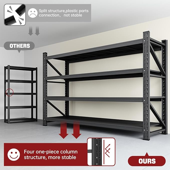 RAVIGIN 9000LBS Storage Shelves, 75" W Garage Shelving Heavy Duty Metal Adjustable Garage Shelves, Shelving Units Industrial Shelving for Warehouse, 75" W x 24" D x 70" H, Black - Image 4