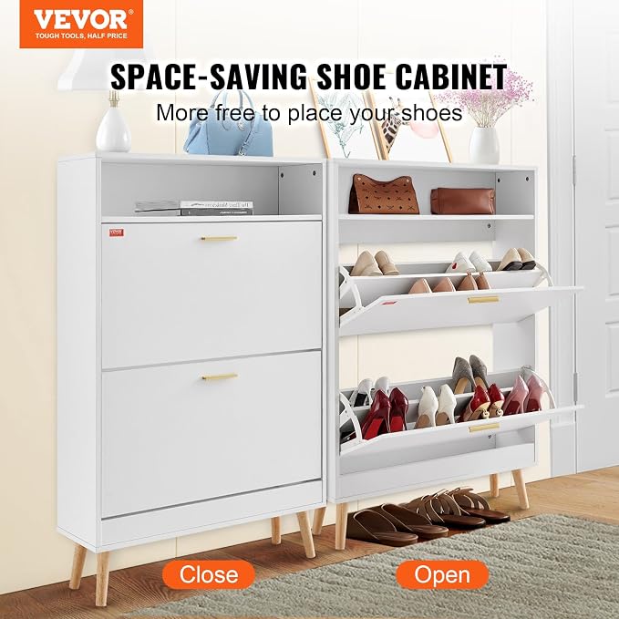 VEVOR Shoe Storage Cabinet for Entryway, 31.5" D x 9.4" W x 47.3" H, White - Image 4