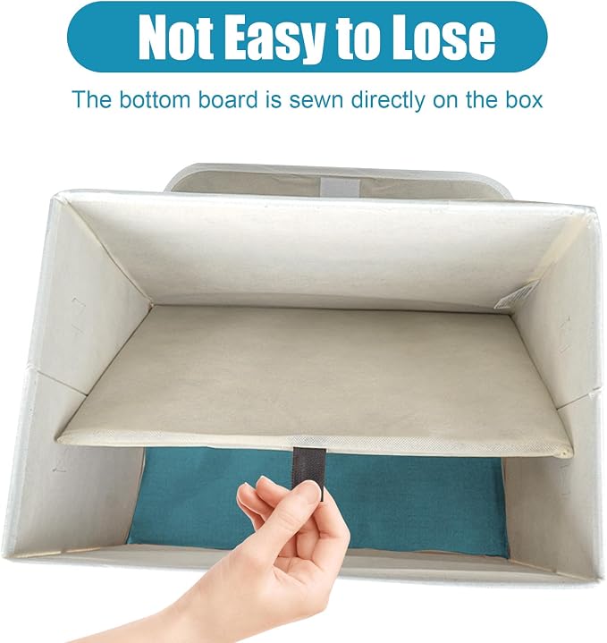 Bagnizer Large 22 Quart Linen Fabric Foldable Storage Bin Cube Organizer Basket with Flip-Top Lid & Handles, Clothes Blanket Box for Home, Office, Closet, Teal & White, 4 Pack 14.6 x 9.5 x 9.5 - Image 4