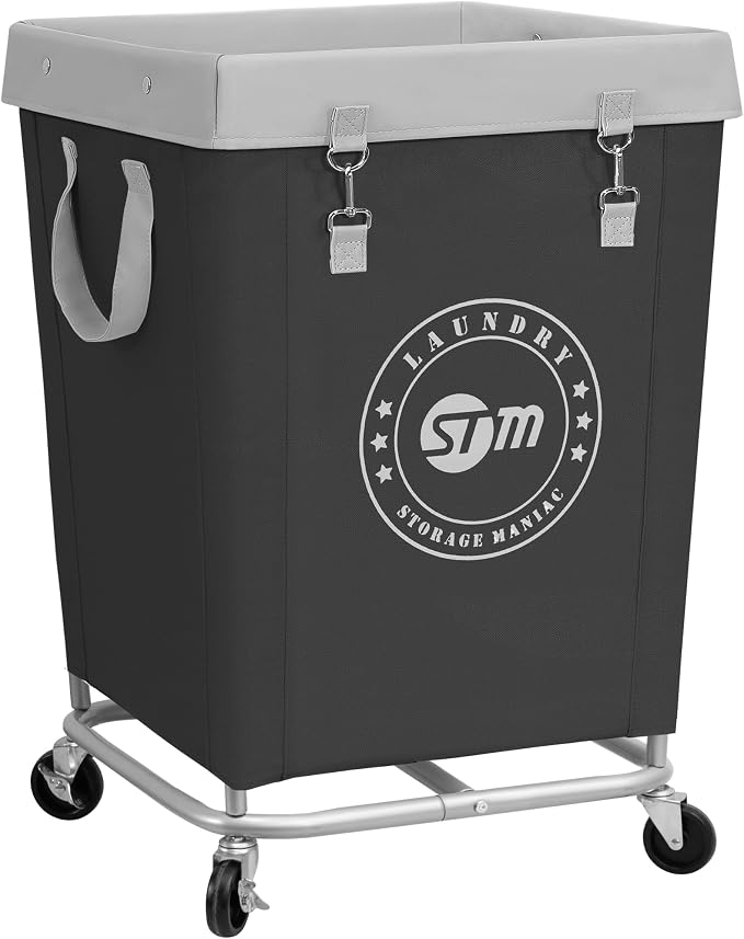 STORAGE MANIAC Commercial Laundry Hamper with Heavy Duty Steel Frame, 160 L Industrial Laundry Basket Cart with Wheels for Hotel, Home, Laundry Room, 17.72''L x 17.72''W x 30.91''H, Medium Black by STORAGEMANIAC