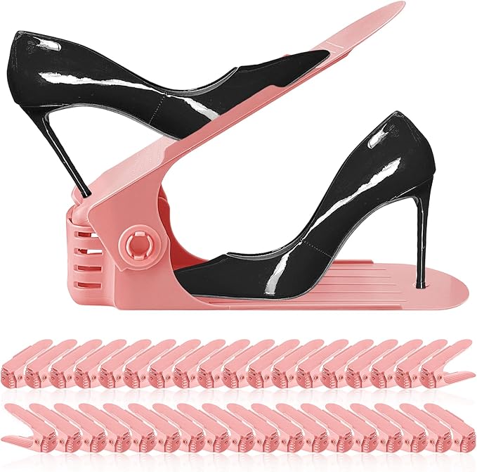 Shoe Slots Organizer 36 Pack - Shoe Organizer Space Saver 50%,Adjustable Thickening Shoe Stackers for a pair of Shoes,Shoe Storage Shoe Rack Holder for closet organization,organizador de zapatos,Pink by NVGSN