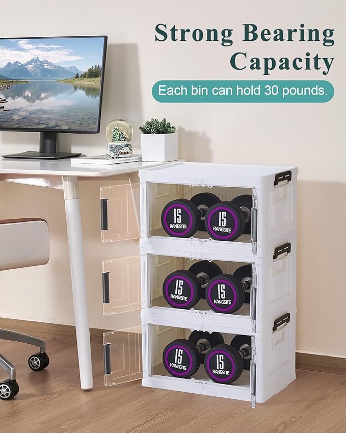 OlarHike 23QT Stackable Storage Bins with Lids - Folding Storage Box with Doors and Wheels, Collapsible Plastic Storage Bins for Closets and Organization, Bathroom, Office, Gifts, 3 Pack Cubes - Image 4