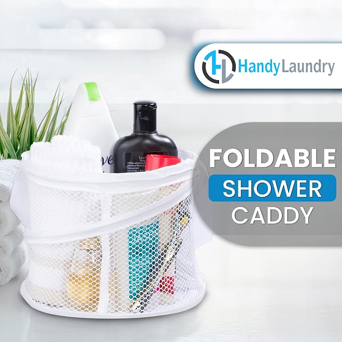 Handy Laundry Portable Shower Caddy – Collapsible Mesh Organizer with Handle, Quick Dry Drainage, Large Compartments for Dorm, Gym, Travel, College Essentials, White - Image 2