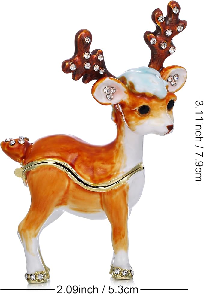 Hand Painted Animal Trinket Box for Home Decor, Hinged Jewelry Organizer Storage, Unique Personalized Collectible Keepsake Figurine Handmade Decorative Ornament Gifts (Sika Deer) - Image 2