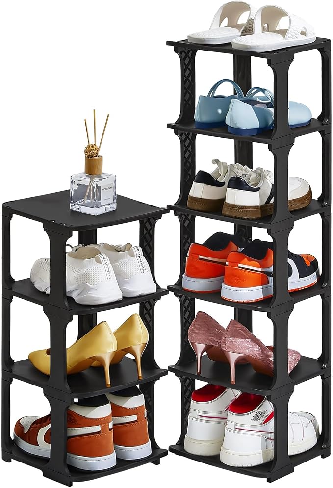 5 Tiers Shoe Rack Organizer for Closet Shoe Holder Storage Narrow Plastic Vertical, Free Standing Shoe Rack Shelf for Entryway Stackable Stability DIY, Black by HHKHenHaoKan
