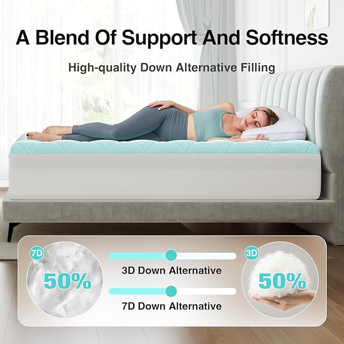 Novilla Cooling Mattress Topper Full Size, Cooling Factors Infused Mattress Pad for Hot Sleepers, Breathable Mattress Cover with Deep Pocket, Soft Down Alternative Bed Topper for Back Pain Relief