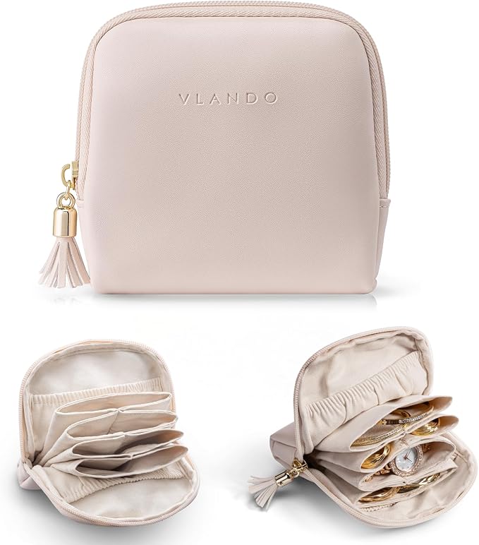 VLANDO Small Travel Jewelry Organizer,Bridesmaid Gifts,Jewelry Pouch Bags,Velvet Jewelry Storage Bag for Bracelet Rings Earring,Portable Jewelry Travel Case for Traveler-Apricot Pink by VLANDO