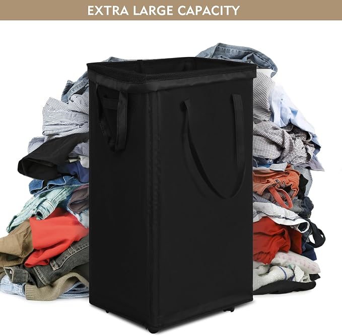 DOKEHOM 90L X-Large Laundry Basket with Removable Wash Bag on Wheels, Collapsible Rolling Laundry Hamper, Foldable Clothes Organizer, Folding Washing Bin (Black) - Image 5