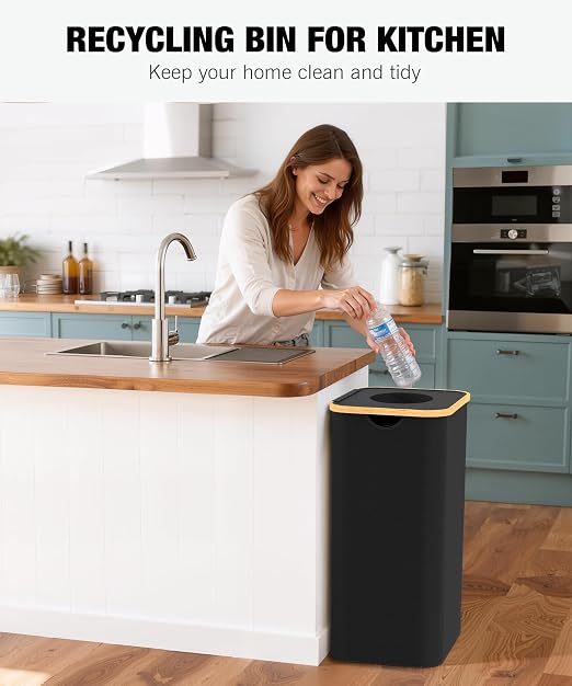 Recycling Bins for Kitchen, 26 Gallon (100L) Recycle Bin with lid, Indoor Oxford Fabric Recycling Trash Can with 2 Pack Removeable and Reusable Inner Bags for Bottle Can Glass Plastic Sticker, Black - Image 2