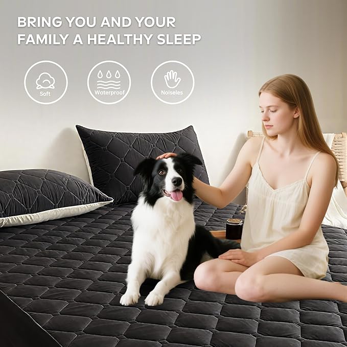 Waterproof Mattress Protector Full, 18” Deep Pocket Fitted Mattress Topper+2pcs Pillow Cases - Leakproof, Oeko-TEX Certified, Breathable & Noiseless,Machine Washable (Black)