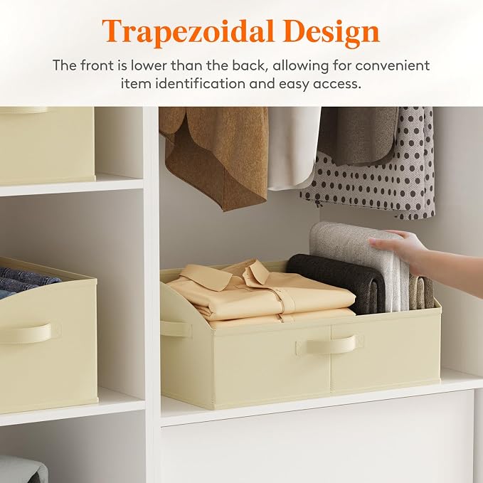 Lifewit Trapezoid Closet Storage Bins for Shelf, 6 Packs Non-woven Closet Organizer Baskets with Handles, Foldable Clothes Containers Boxes for Clothing, Book, Purse, 23L, Extra Large, Beige - Image 3