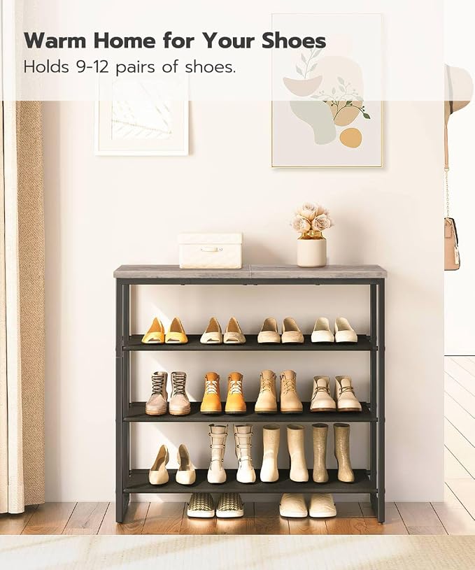 HOOBRO Shoe Rack, 4 Tier Shoe Storage Organizer with 3 Oxford Fabric Shelves and Top Panel, Holds 12-16 Pairs of Shoes for Entryway and Closet, Industrial, Greige BG47XJ01G1 - Image 5