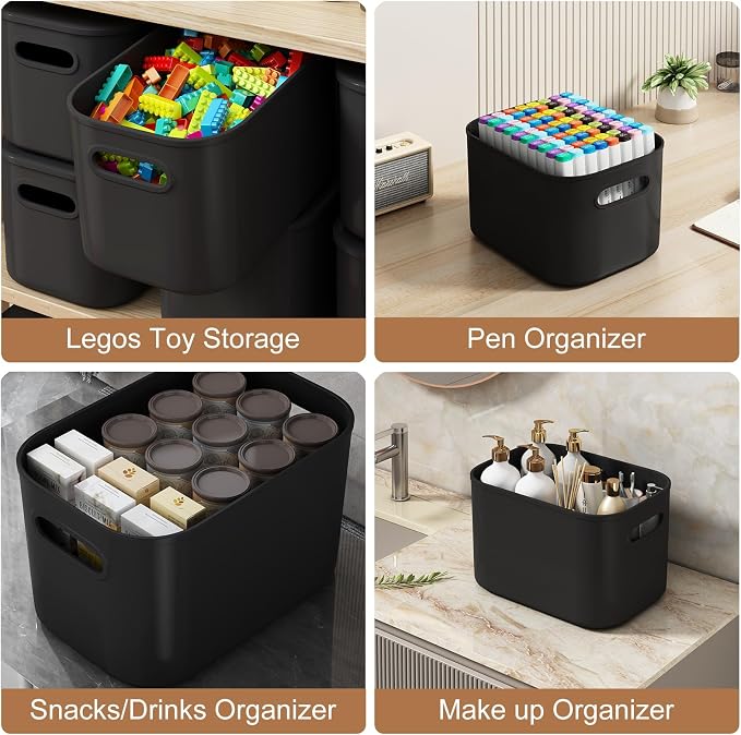 ORGIDOL 8 Pack Black Storage Bins with Lids Stackable Storage Container for Organizing, Black Storage Boxes with Handle for Shelves, Cute Organizer Bins for Craft, Snacks, 9.85x6.9x5.7 inch - Image 7