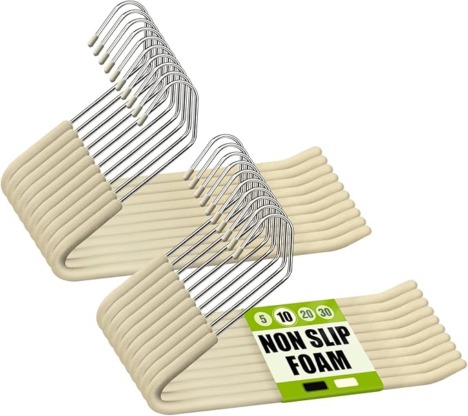 Spring Fever Open Ended Non Slip Sponge Padded Pants Hangers - Chrome Plating Foam Heavy Duty Space Saving Beige 20 by SpringFever