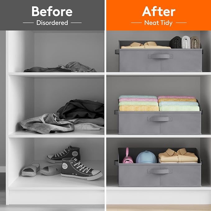 Lifewit Trapezoid Closet Storage Bins for Shelf, 6 Packs Non-woven Closet Organizer Baskets with Handles, Foldable Clothes Containers Boxes for Clothing, Book, Purse, 23L, Extra Large, Gray - Image 7