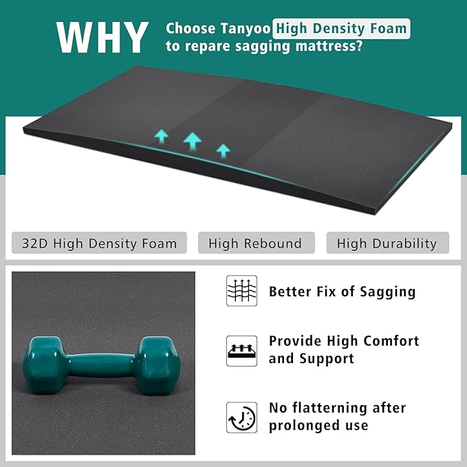 TANYOO Sagging Mattress Support Fix Sinking Beds High Density Foam Insert Pad for Sagging Bed Repair and Extends Life 47 x 25 x 1.4 Inches
