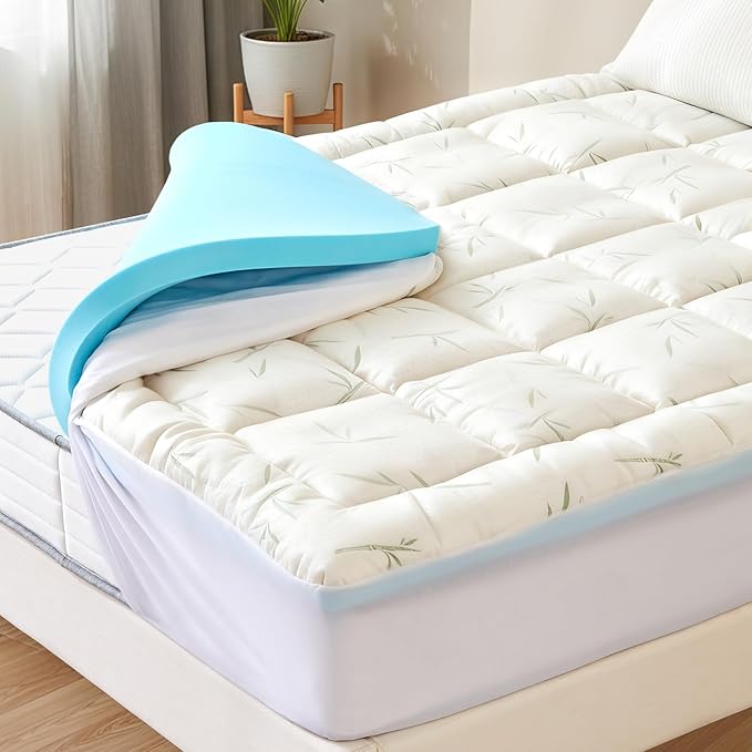 Sweetcrispy Dual Layer Twin Memory Foam Mattress Topper, 2 Inch Gel Memory Foam Plus 1 Inch Down Alternative Pillowtop Mattress Pad Cover, Cooling Bed Topper for Pressure Relief